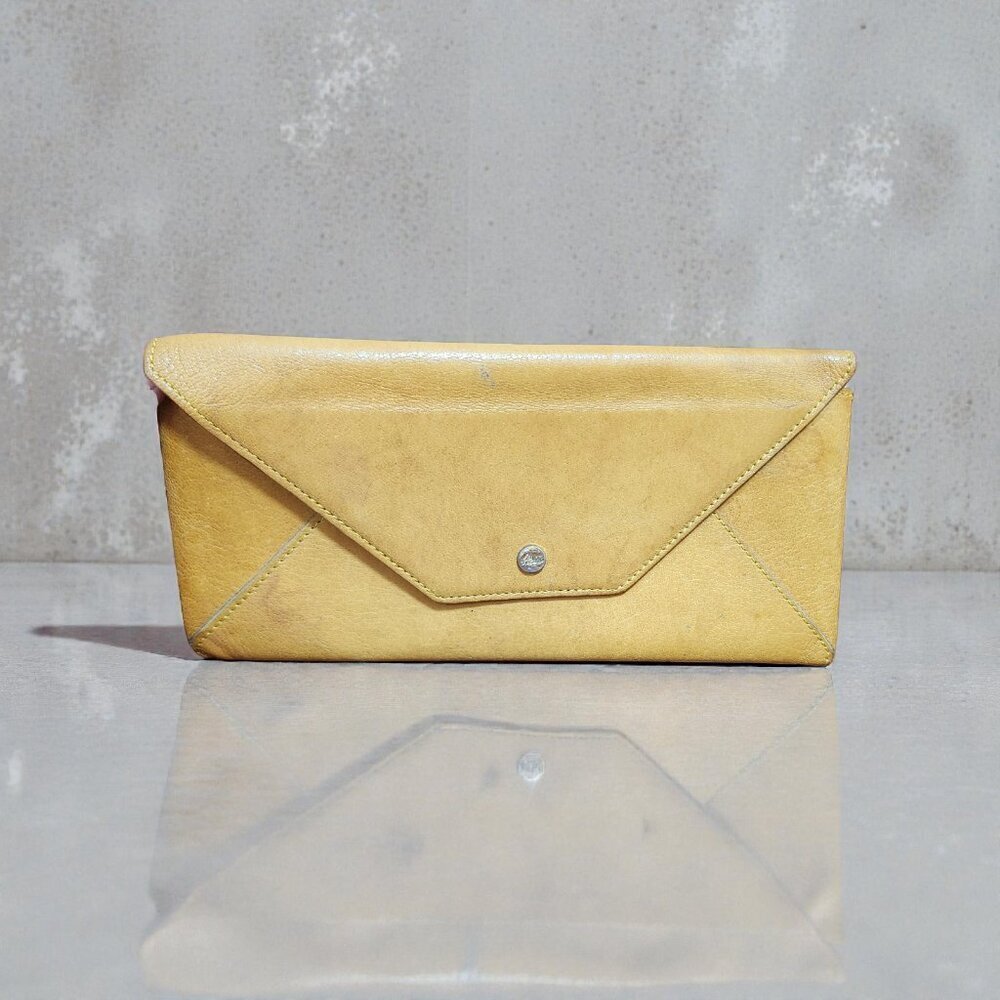 Atlus Leather Envelope Clutch Mustard Yellow Made in USA Vintage Minimal